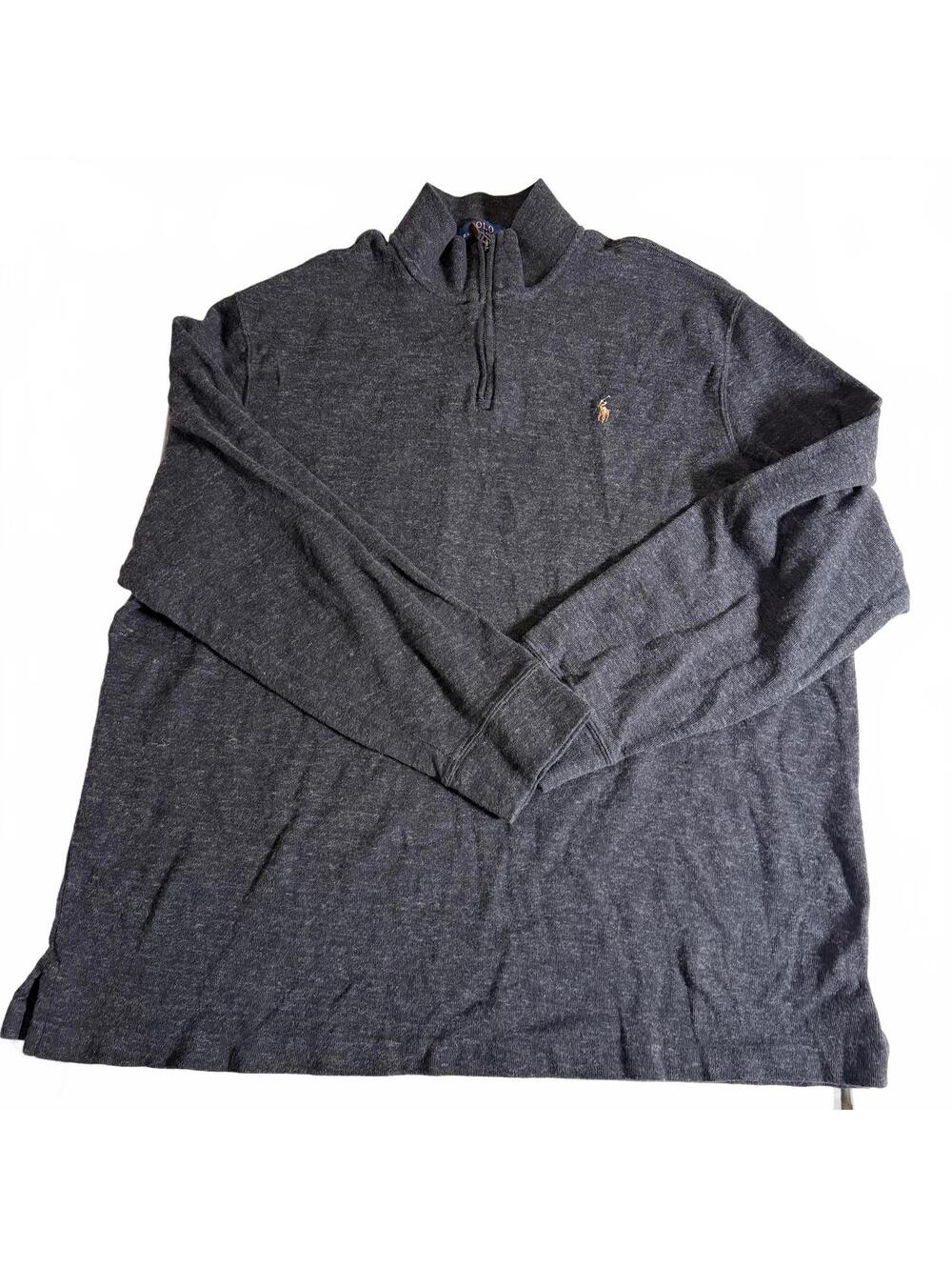 POLO RALPH LAUREN Heather gray quarter zip Sweater Mens XXL VINTAGE Blue Tag